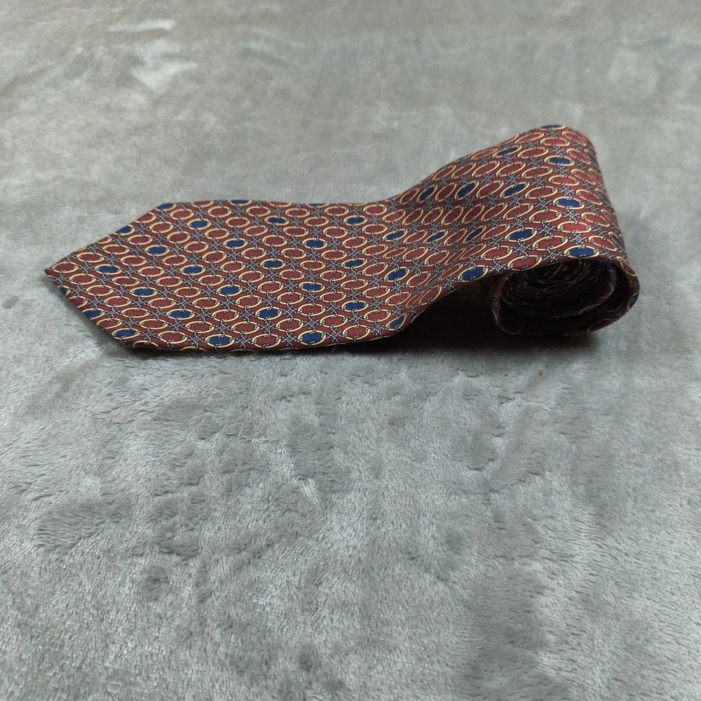 Vintage Christian Dior Monsieur Tie Men 56x3.75 Red‎ Geometric Medallion Silk